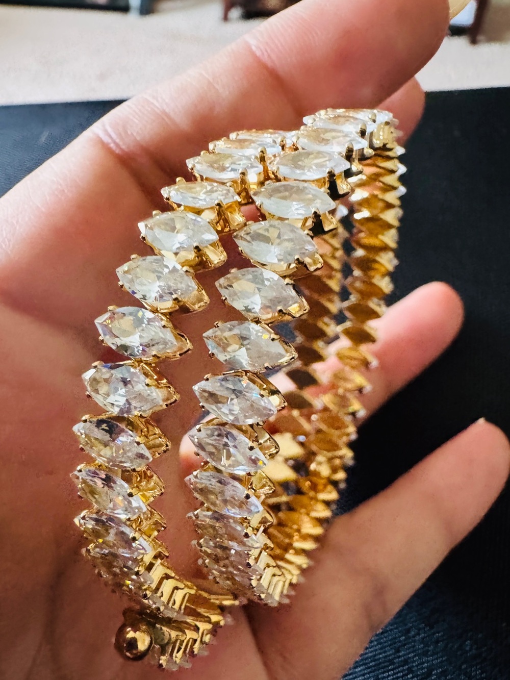 Gold-Tone Crystal Marquise Bracelet - Clear/Gold
Set of 2